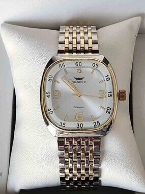 Gianello Genuine Diamond Starlight Square Two Tone Link Watch Quartz Men's